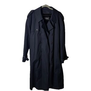 Brookcraft Mens Trench Coat sz 44 SHT Dark Blue Belted Double Breasted Winter
